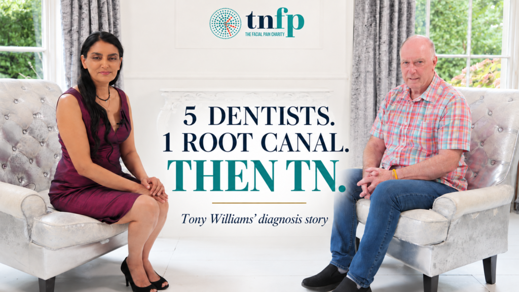 Aneeta Prem MBE interviewing Tony Williams, about his Trigeminal Neuralgia diagnosis after five dentists and a root canal.