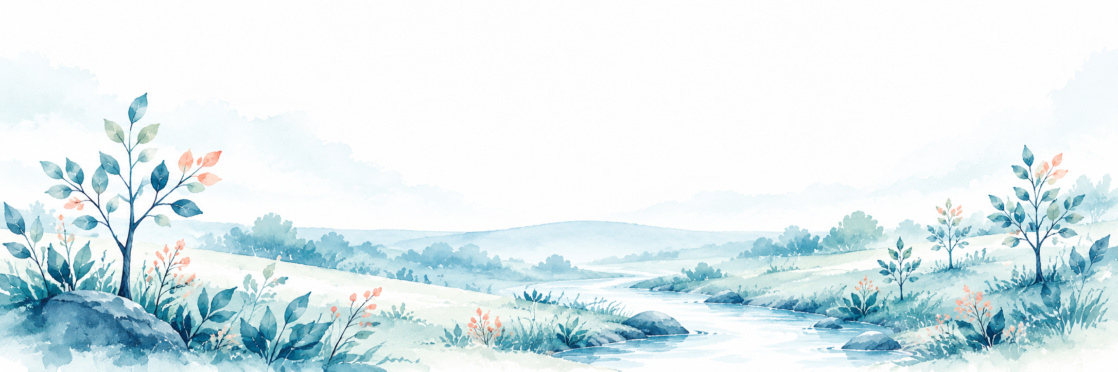 Dreamy watercolour river valley, used as part of TNA UK's legacy giving page visual series.