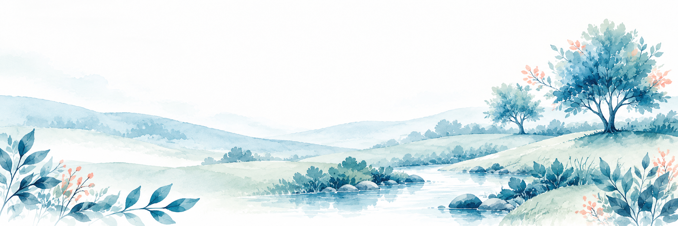 Tranquil watercolour valley and stream, used as part of TNA UK's legacy giving page visual series.